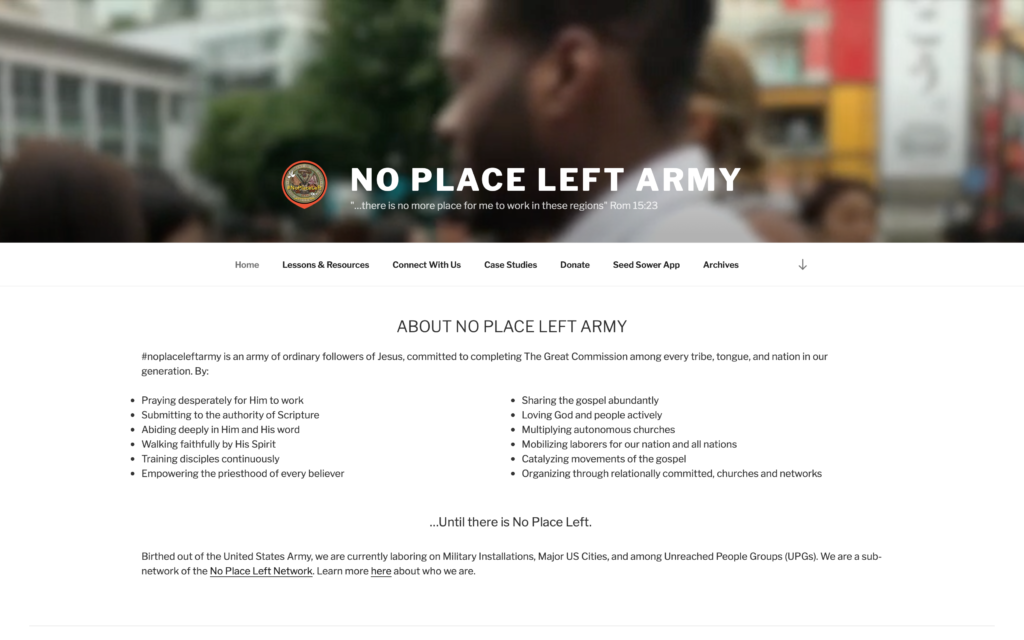 Image from the No Place Left Army Website